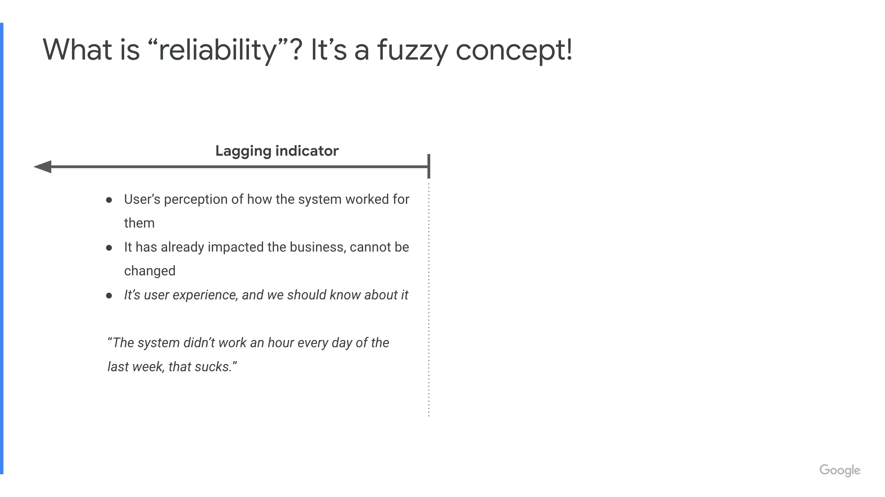 What is Reliability - Lagging indicator